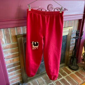 Woody Jackson very rare vintage red sweat pants with cow, M, good condition